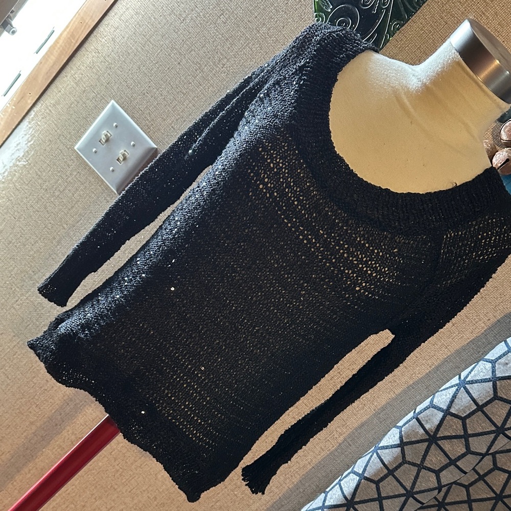 Poof Couture Black Open-Knit Scoop Neck Sweater